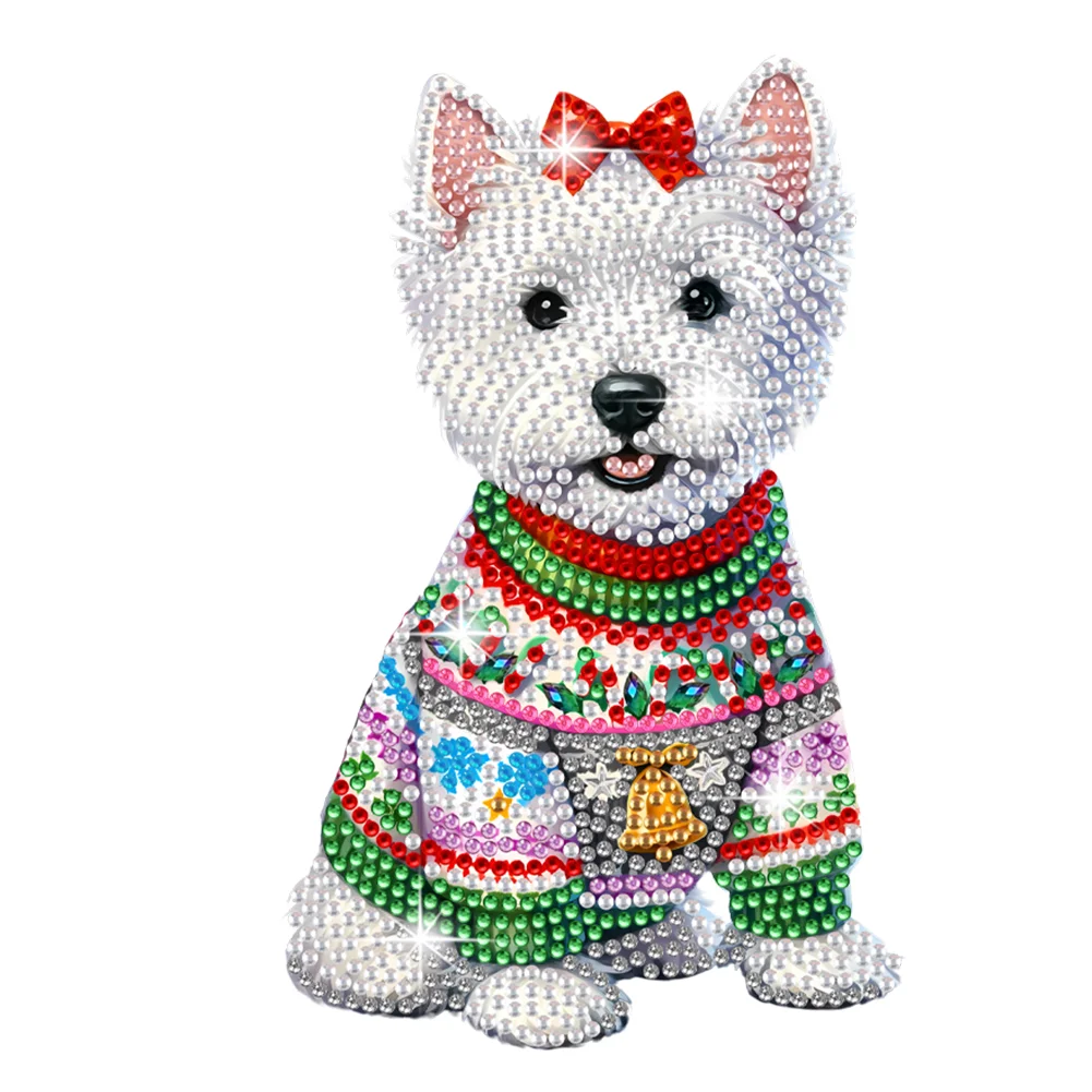 DIY Xmas Shaking Head West Highland Terrier Acrylic Desktop Diamond Painting Art Kits for Kids