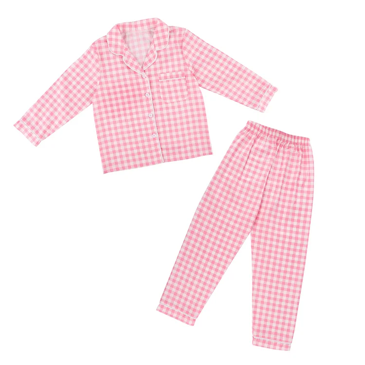 For 5-6 Years Old Girls Nightgown Pink Checked Pattern Outfit Pajamas Night Dress for Girls