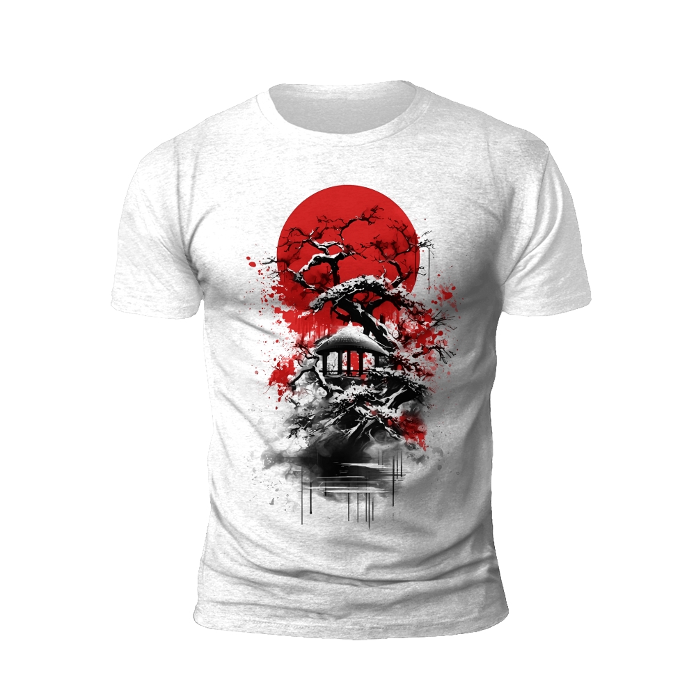 Sunset Pagoda: Japanese Ink Art T-Shirt
