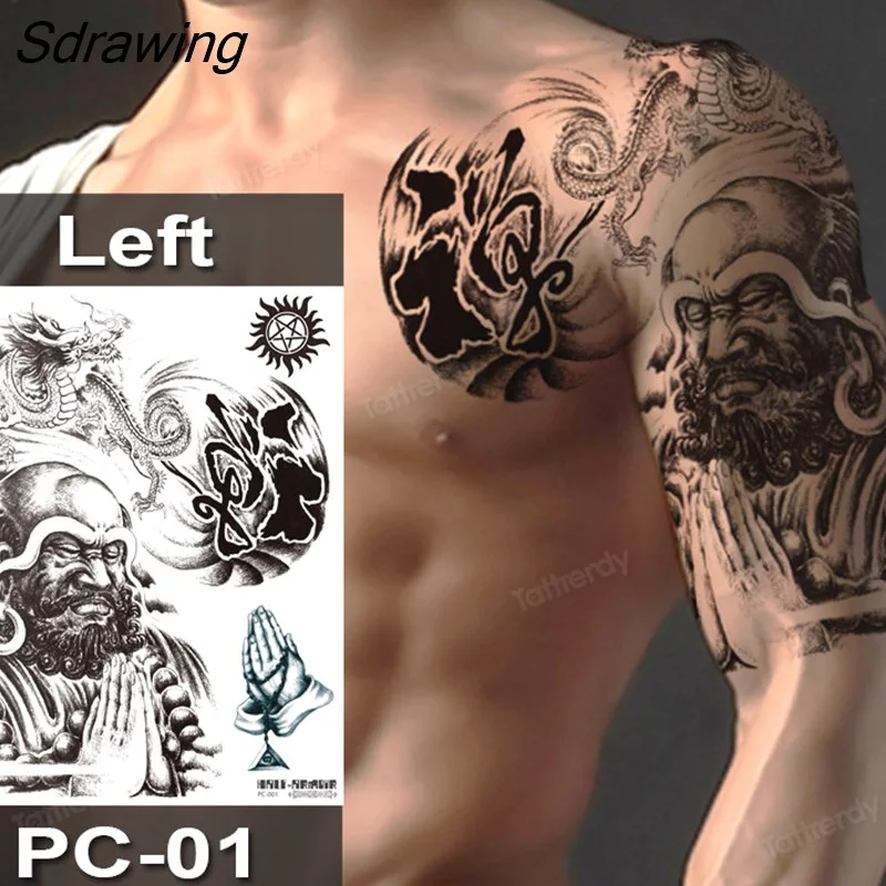 Sdrawing Fox Totem Dragon Waterproof Temporary Tattoos Body Art Arm Shoulder Chest Tattoo Sticker Black Tatouage Men Adult Large