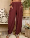 Long Elastic Loose Casual Trousers Harem Pants Pockets Wide Leg Pants