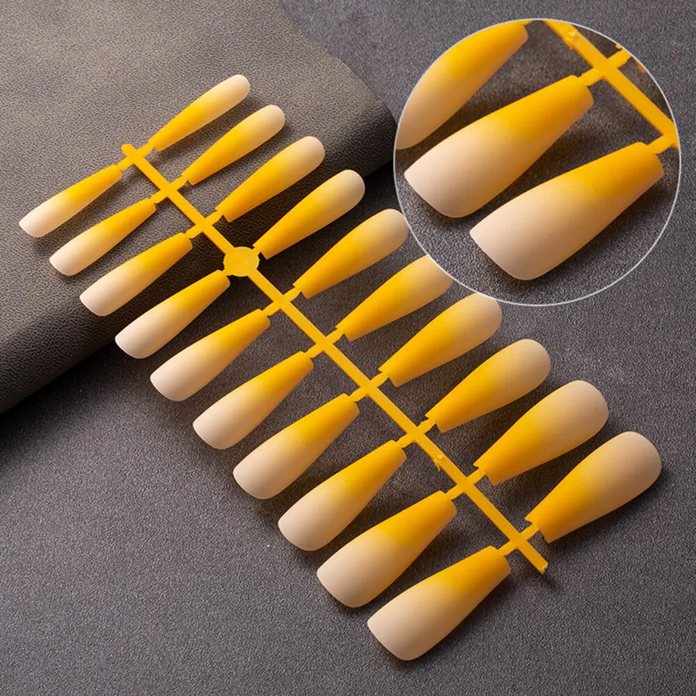 20 Pcs Matte Gradient Design False Nails Long Coffin Fake Nails Full Cover Nail Art Tips Nails Press On Nails With Jelly Glue-Nail Inspo