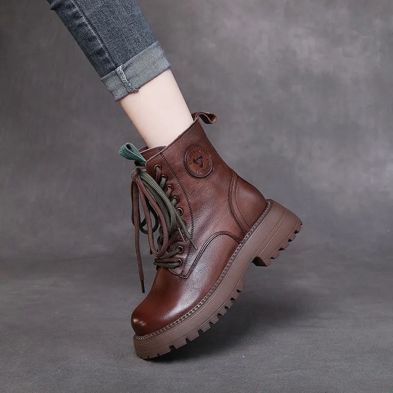 Yyvonne Layer Of Cowhine Martin Boots Women's Station Pine Cake And Single Boots Retro Handmade And Winter Boots 3