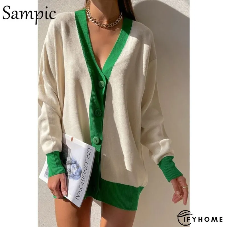 Christmas Gift Sampic Loose Patchwork Knitwear Winter Women Cardigans Tops Oversized Long | IFYHOME