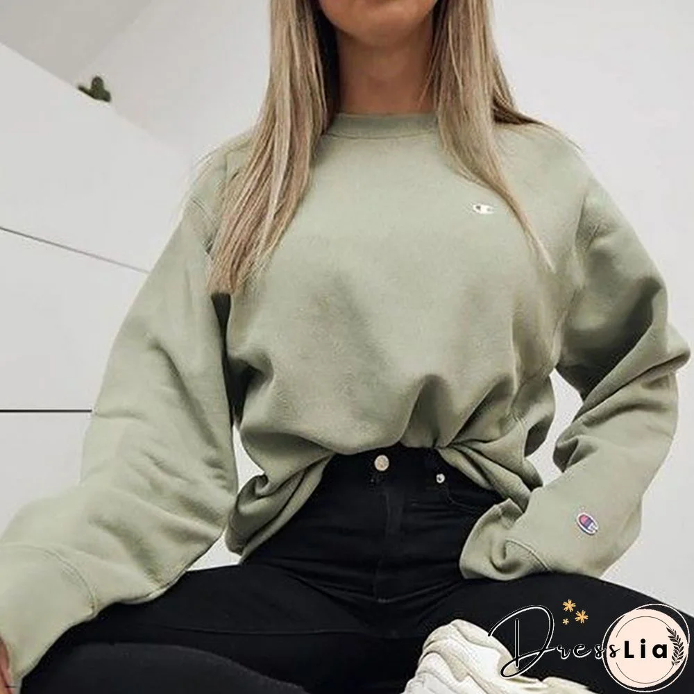 Women's Fashion Long Sleeve Pure Colour Sweater