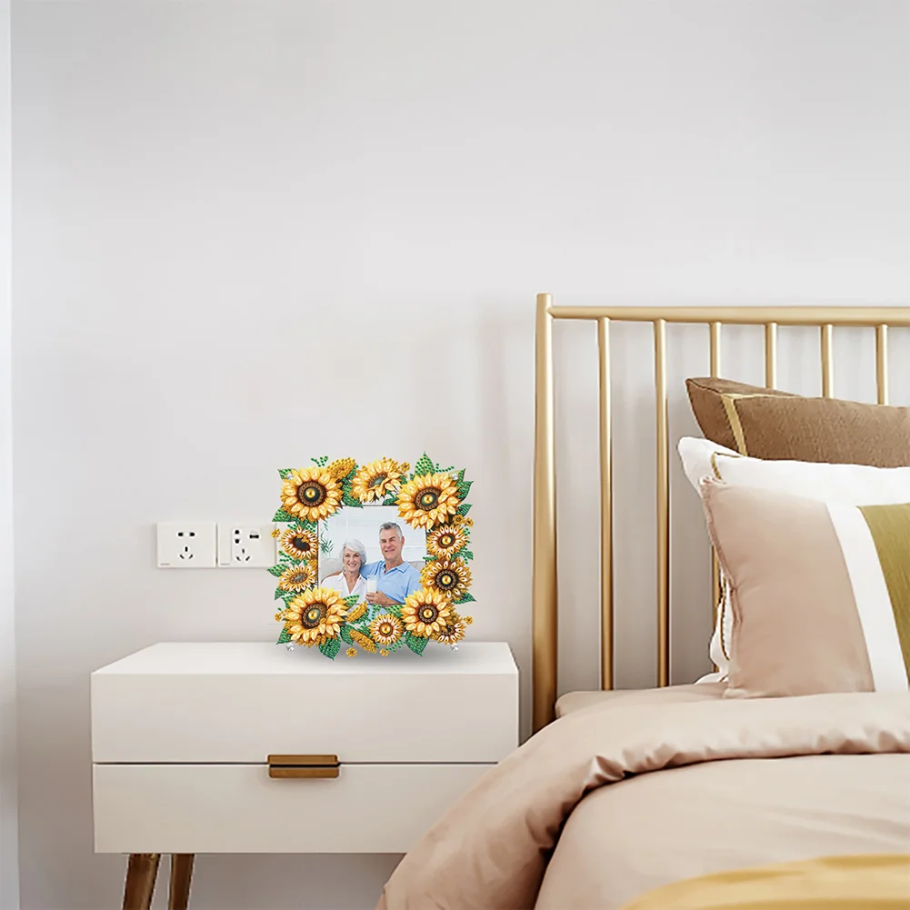 5D DIY Sunflower Acrylic Special Shape Rhinestone Tabletop Photo Frame Kit