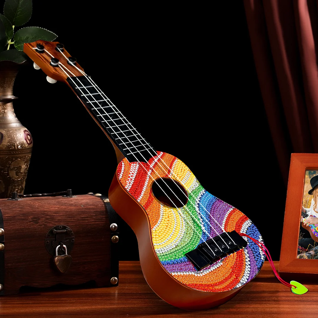 DIY Wooden Guitar Diamond Art Ornament Unique Gifts for Musicians (Rainbow)