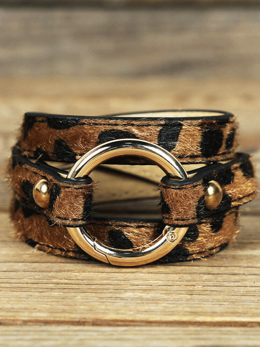 Leopard Printed Adjustable Wide Leather Bracelet