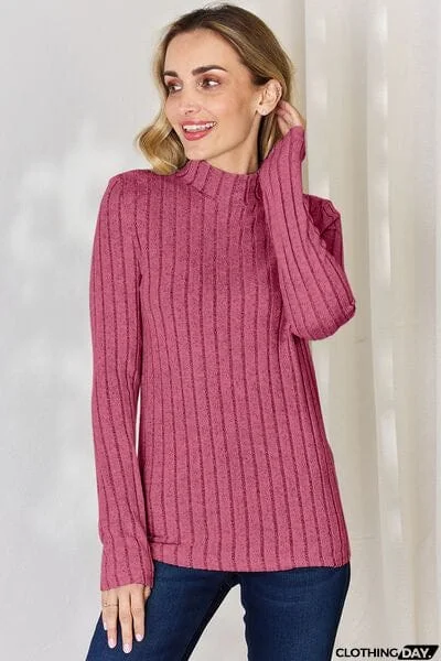 Basic Bae Full Size Ribbed Mock Neck Long Sleeve T-Shirt