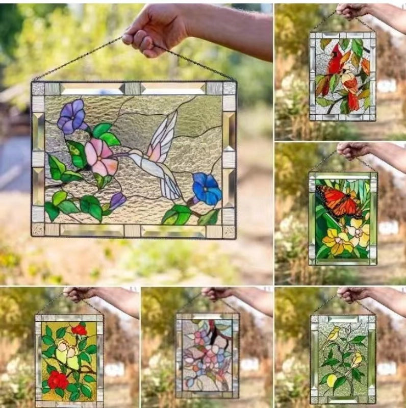 New Lovebirds Stained Colorful Love Bird Pendant Easter Gift Red Bird Home Window Decoration