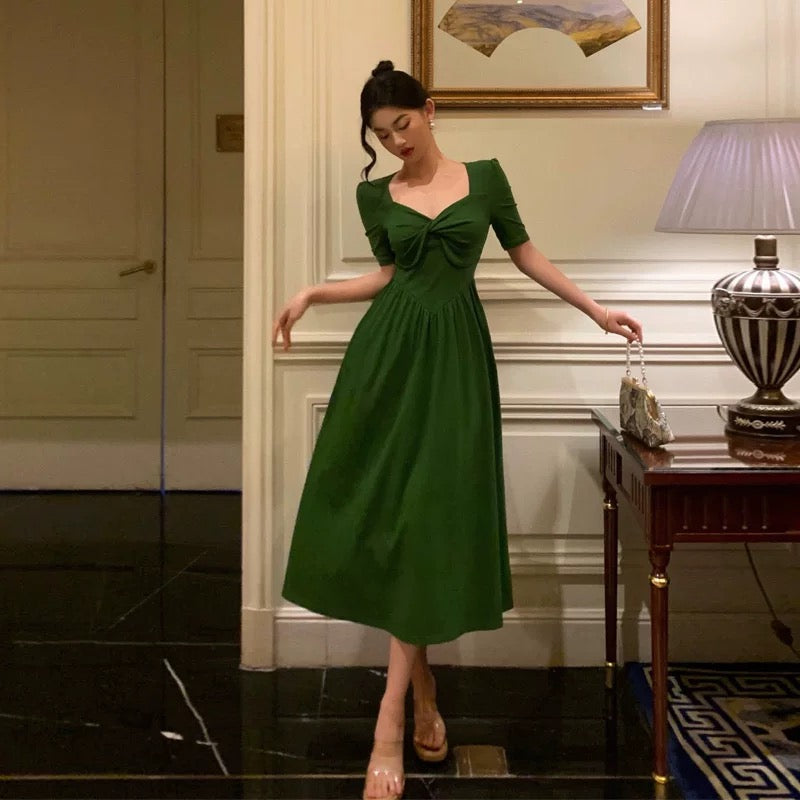 Aiertu Stunning A Line Square Neckline Half Sleeves Dark Green Pleated Prom Dresses Birthday Outfit HOT775 Aiertu
