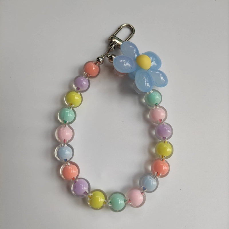 Summer Pastoral Style Beaded Mobile Phone Chain Transparent Candy Bead Chain Bracelet Flower Jewelry Earphone Case Pendant Bag