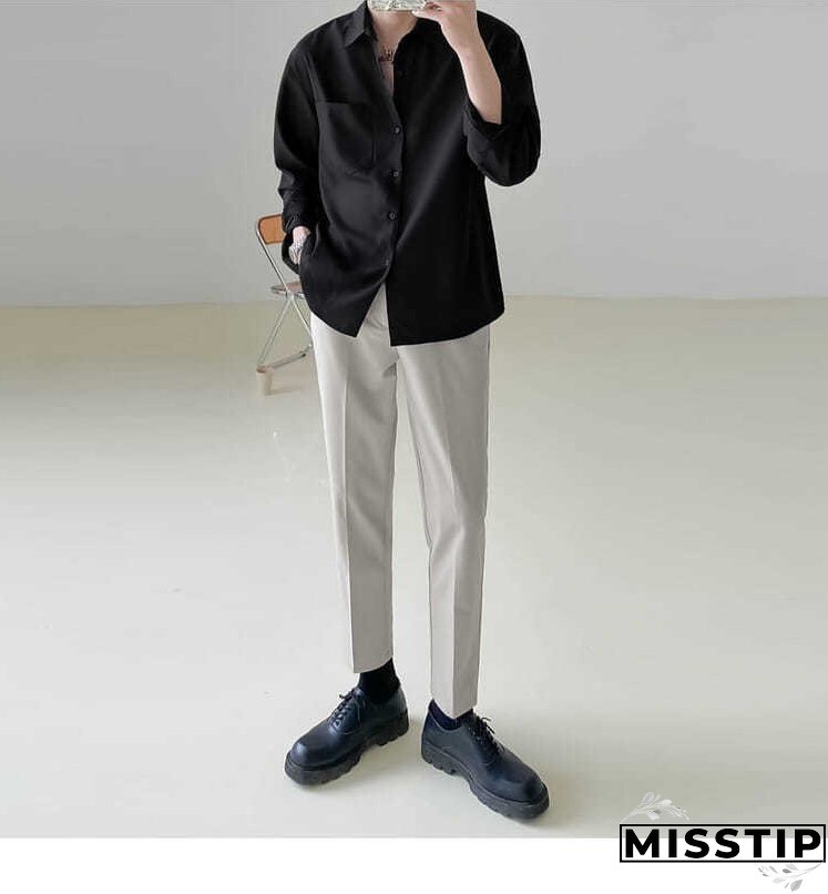 Spring New Senior Long Sleeve Button Down Shirts for Men Korean Fashion Loose Drape Solid Color All-match Men's Shirt Blouse