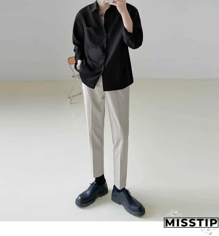 Spring New Senior Long Sleeve Button Down Shirts for Men Korean Fashion Loose Drape Solid Color All-match Men's Shirt Blouse
