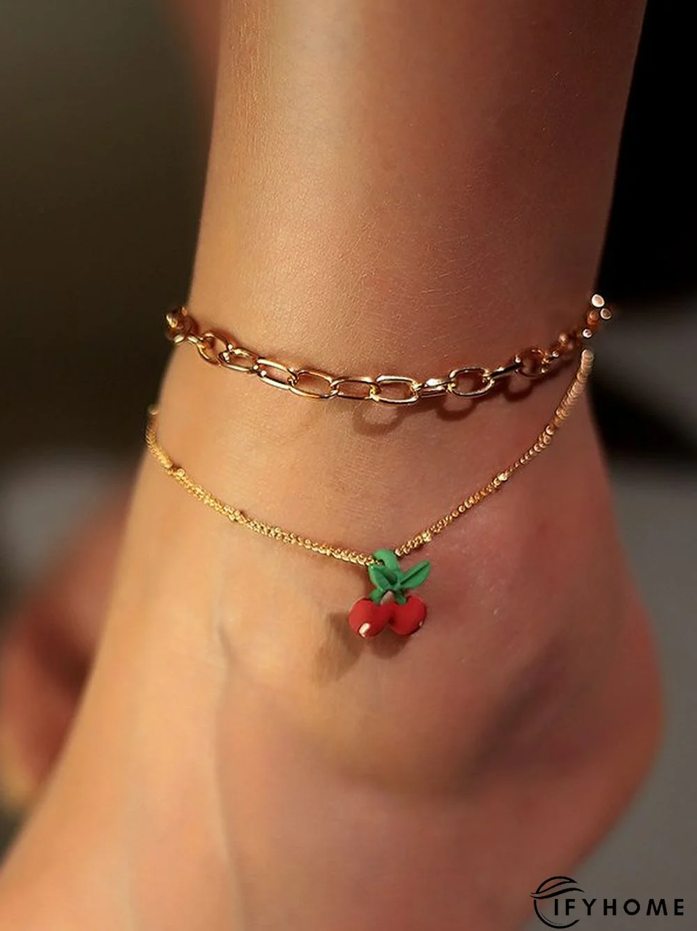 Bohemian Resort Style Chain Cherry Pattern Layered Anklet Beach Ethnic Jewelry | IFYHOME