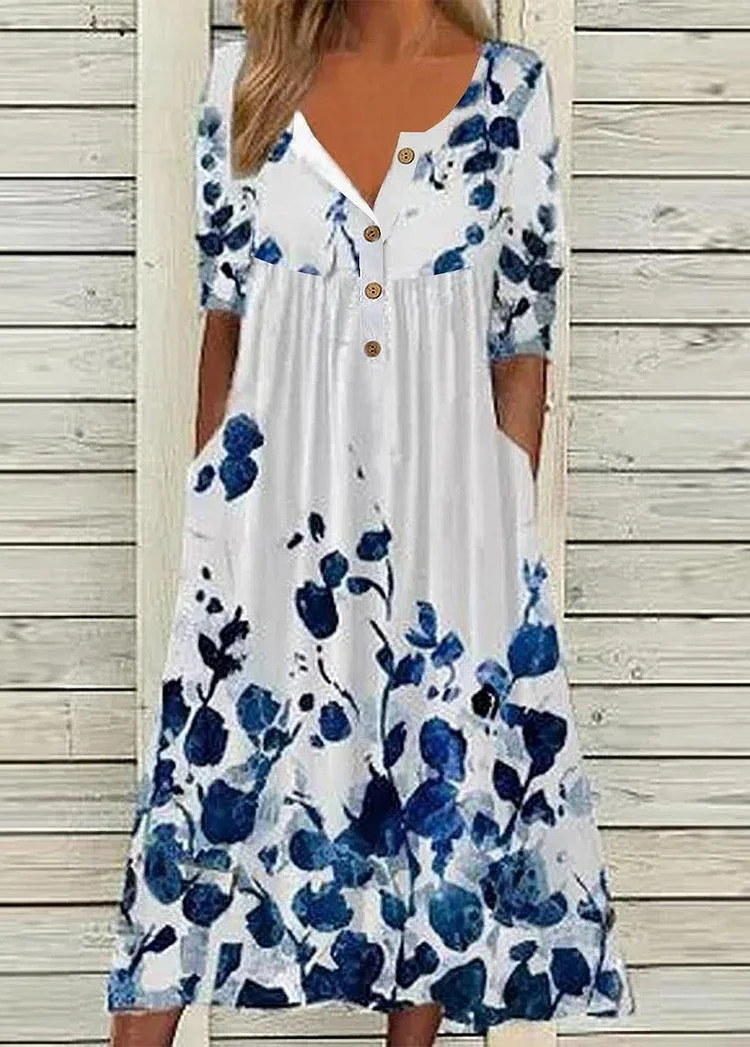 Print Button Pocket Dress