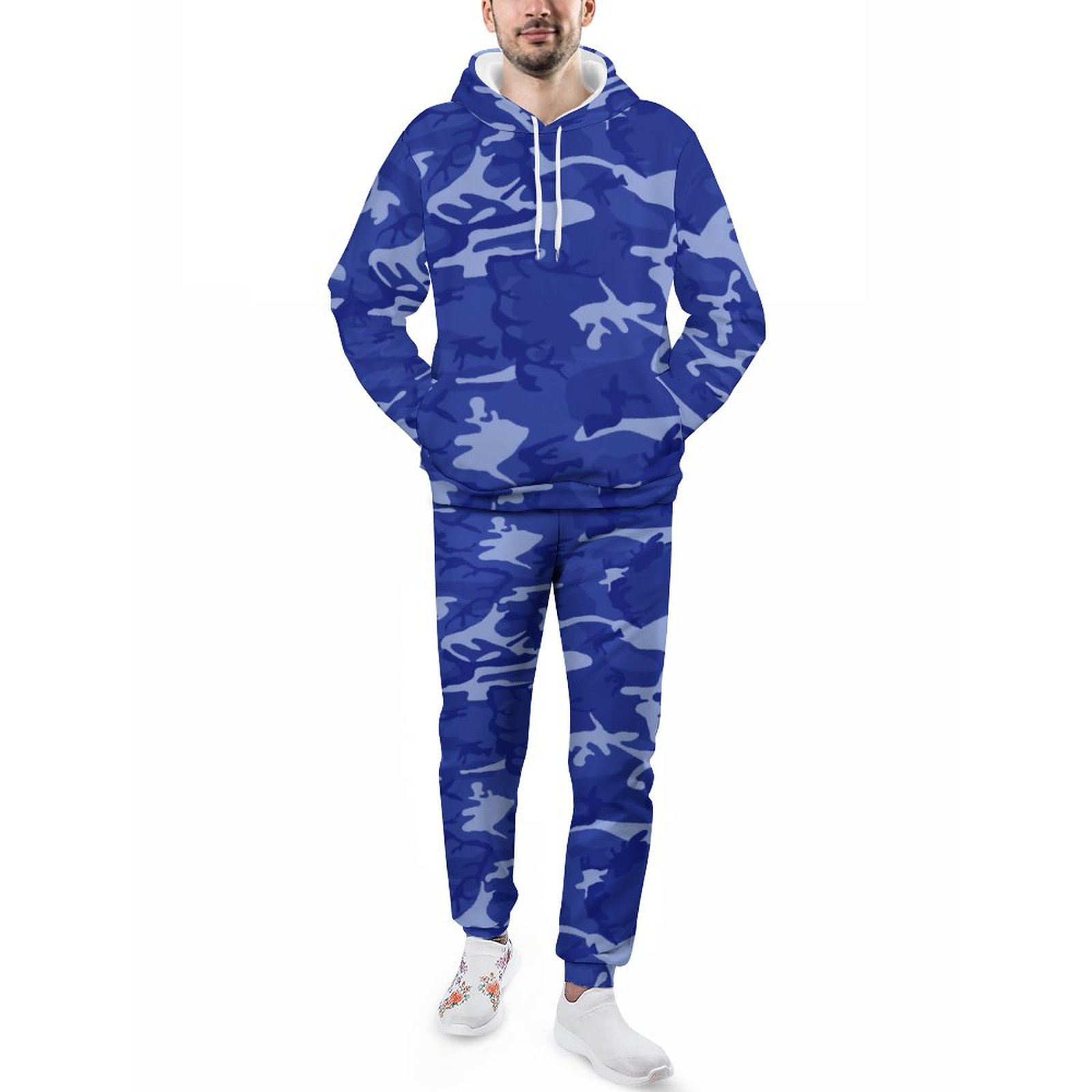 Bright Blue Camouflage Men's Tracksuit 2 Piece Hoodie Sweatsuit Sets Guys Loose Fall And Winter Jogging Athletic Suits