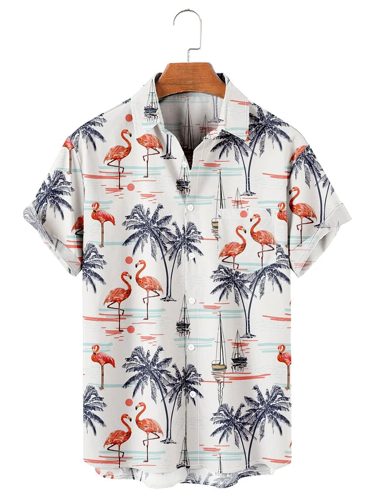 Men's Hawaiian Flamingo Coconut Casual Print Shirt socialshop