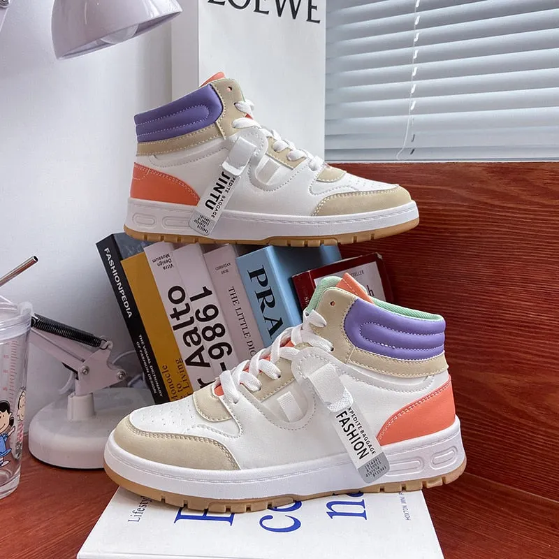 High Top Women's Sneakers Off White Shoes Female Fall 2021 New Tide Breathable Student Board Shoes Korean Increase Casual Shoes