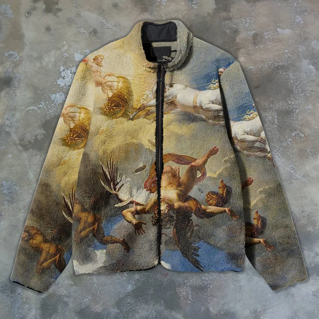 Retro style men's zipper printing long-sleeved casual plush jacket