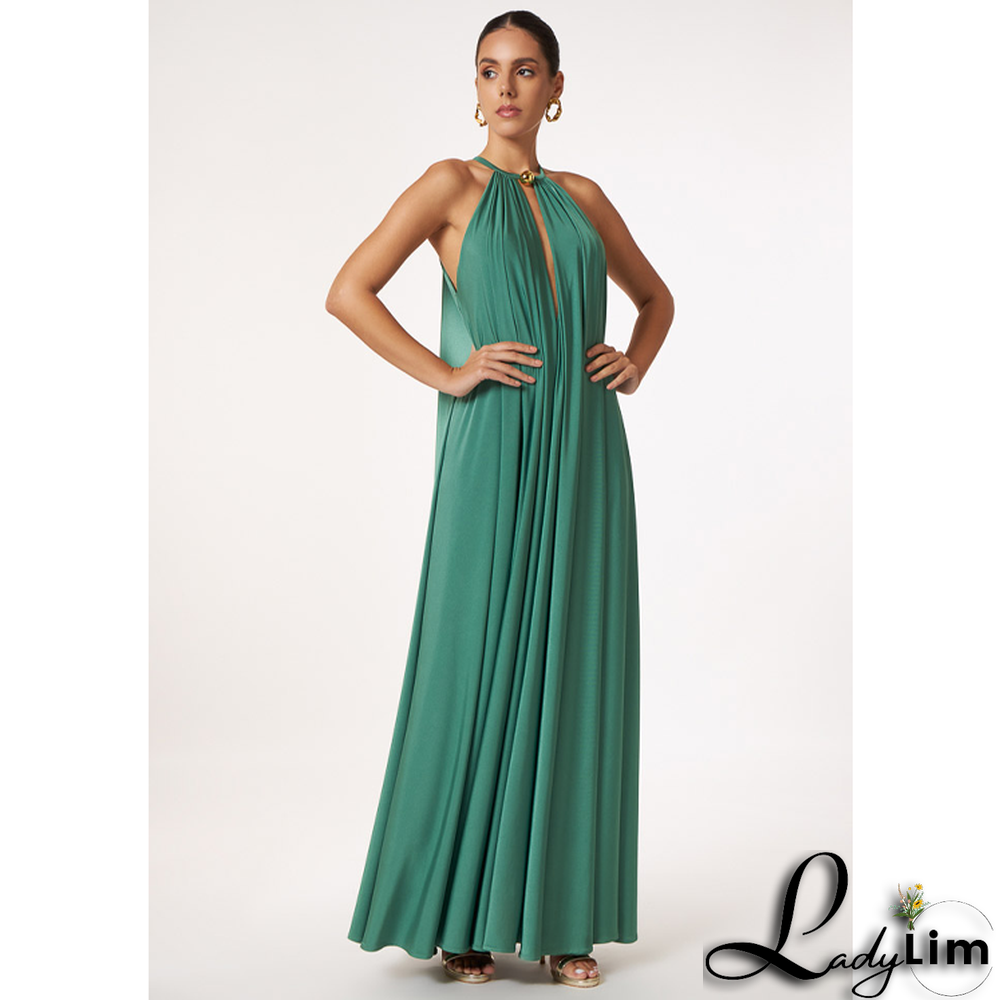 Lace Up Solid Color Maxi Dress