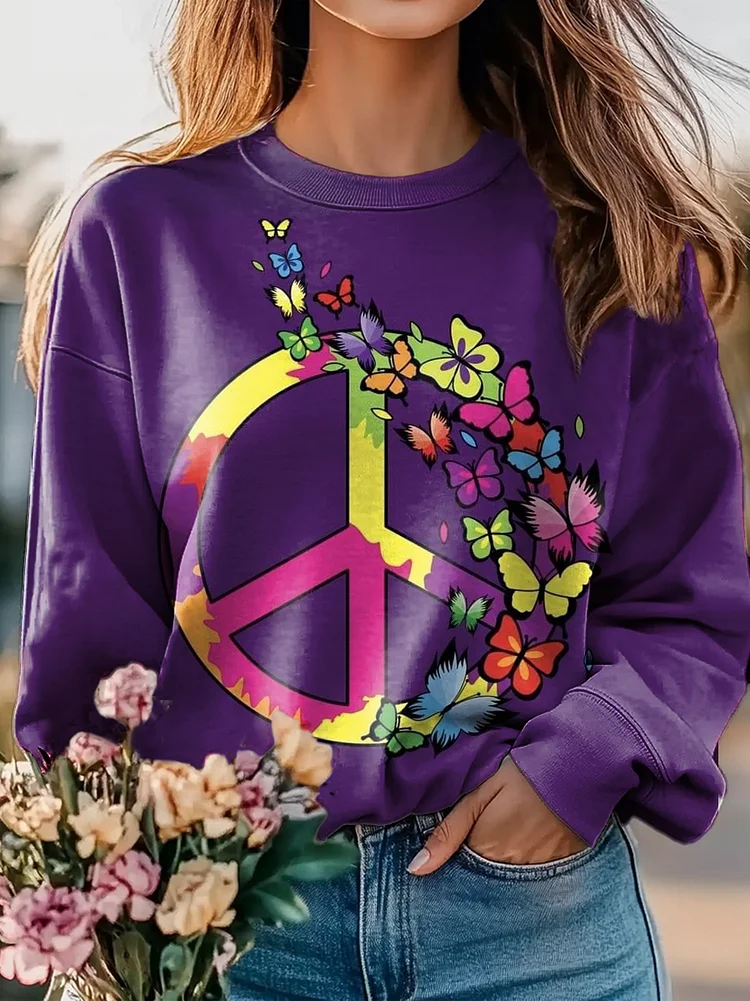 Butterfly Hippie Art Print Casual Sweatshirt