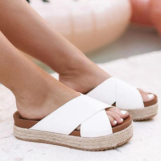 Women's peep toe platform slides criss cross slide sandals