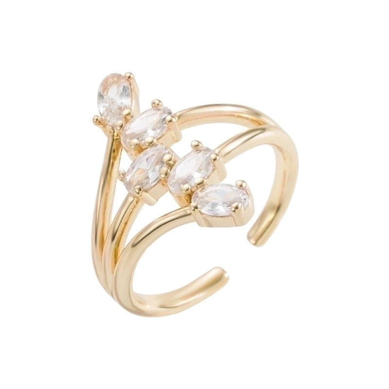 Fashion Oval Flower Copper Rings Inlay Zircon Copper Rings