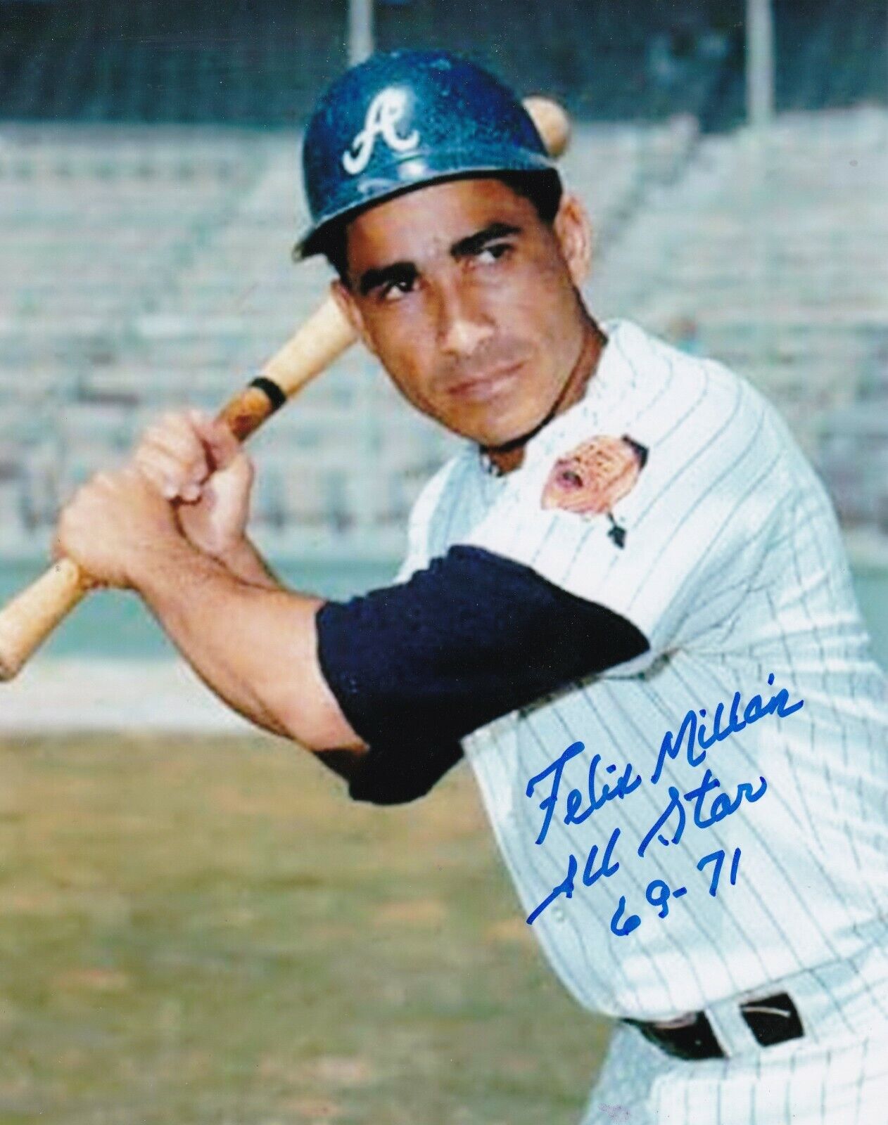 FELIX MILLAN ATLANTA BRAVES ALL STAR 69,71 ACTION SIGNED 8x10