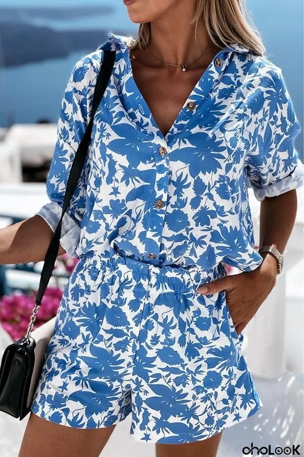 Floral Shirt Top Shorts Suit