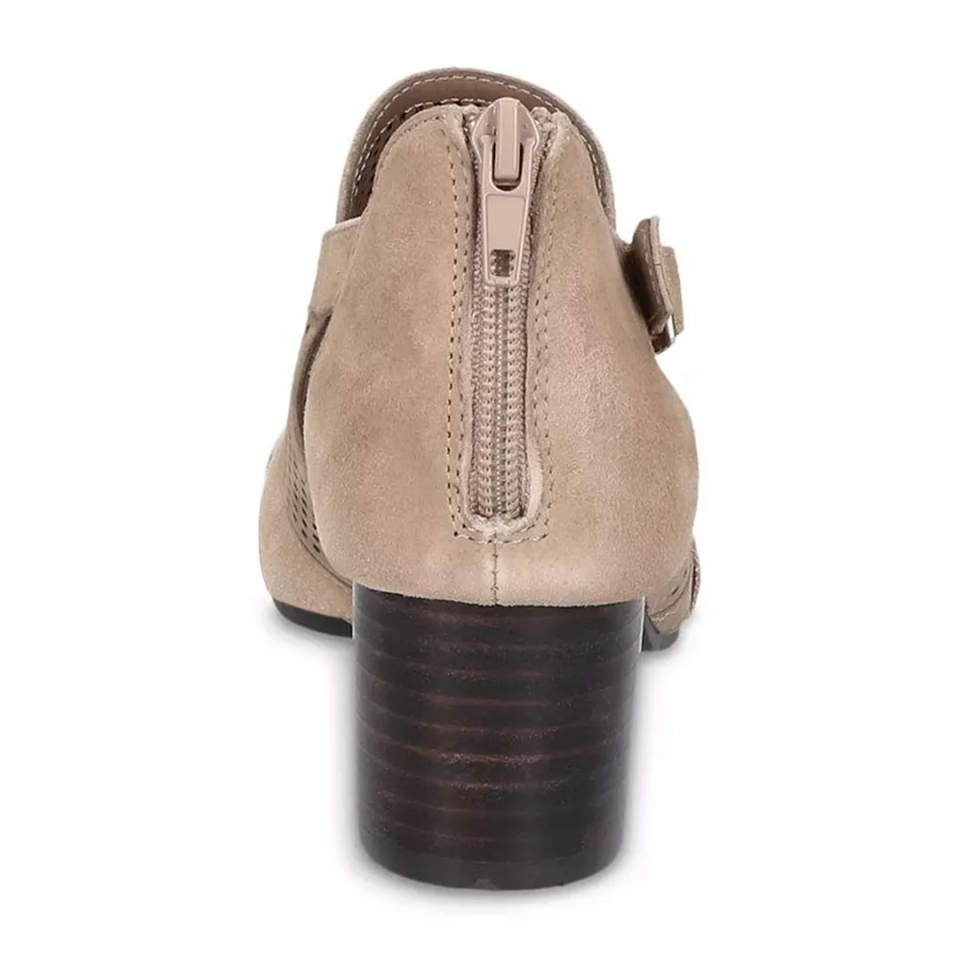 Khaki Cut-Out Peep Toe Perforated Block Heeled Ankle Boots Sandals