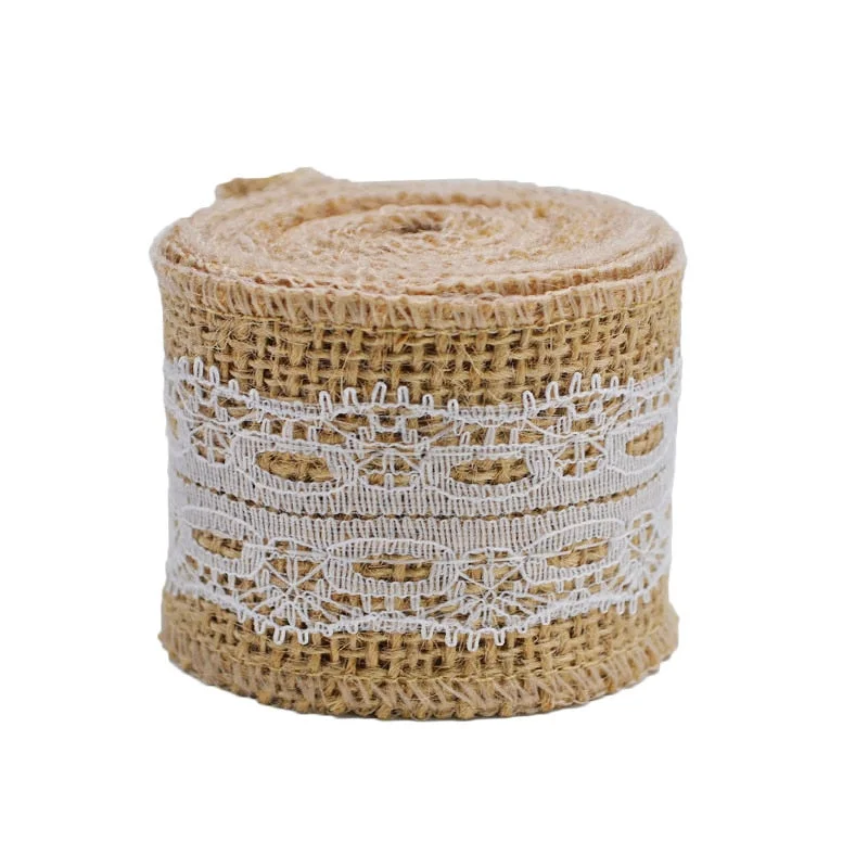 2M 5cm Natural Jute Burlap Ribbon Rustic Vintage Wedding Decor Hessian Lace Jute Roll Merry Christmas Party Supplies DIY