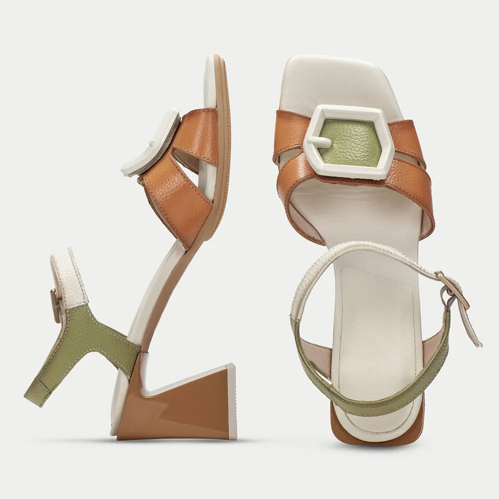 Multicolor Square Toe Geometric Buckle Ankle Strap Women's Sandals