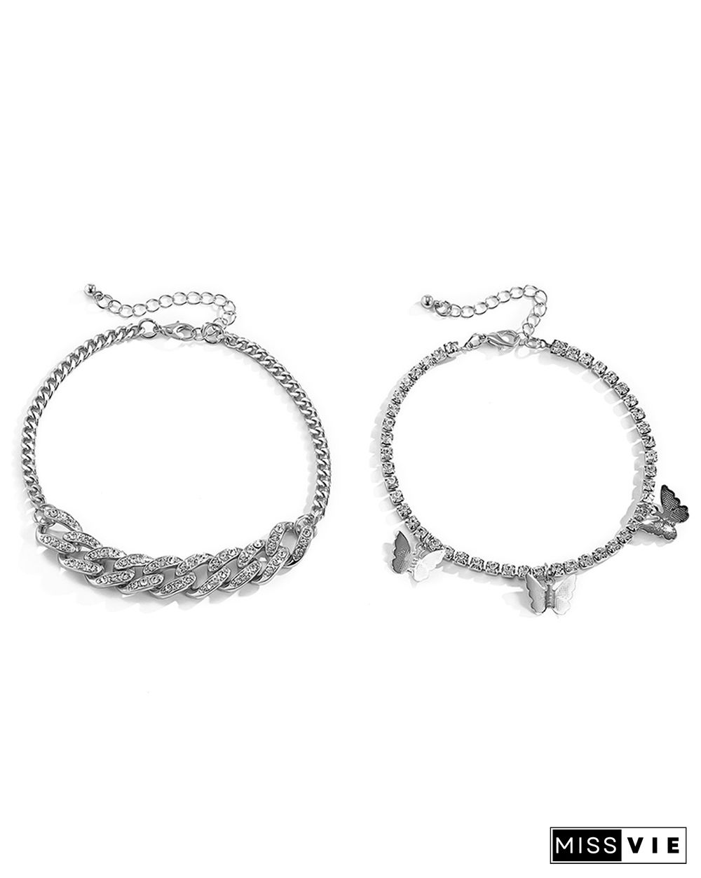 2PC Chain Rhinestone Butterflies Pattern Anklet