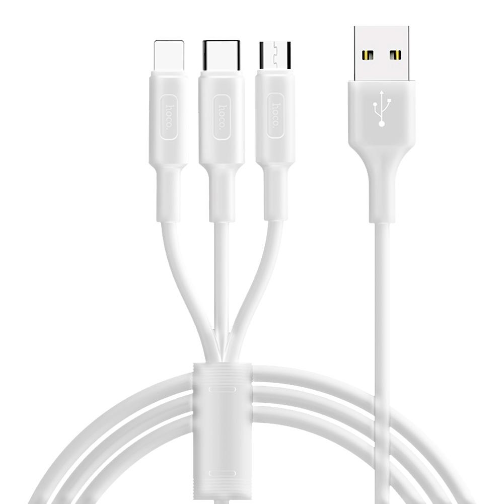 

HOCO X25 1m 3 in 1 USB Charging Cable for iPhone Android Phones (White), 501 Original