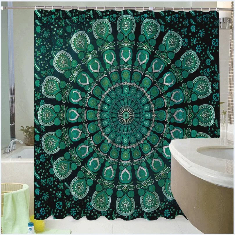 Mandala Shower Curtain Waterproof Floral Bohemian Bath Accessories for Bathroom Waterproof Fabric Shower Curtain