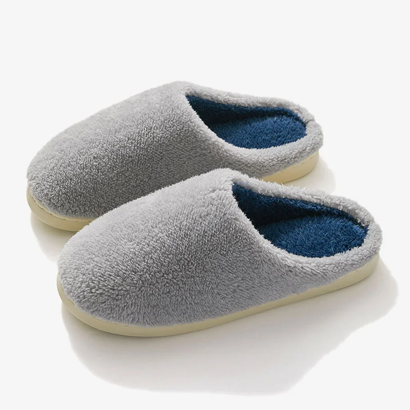 Qjong Soft Home Slippers for Women Flat Heels Faux Fur Indoor Couples Shoes 2023 Winter Comfortable Warm Cotton Slippers Woman