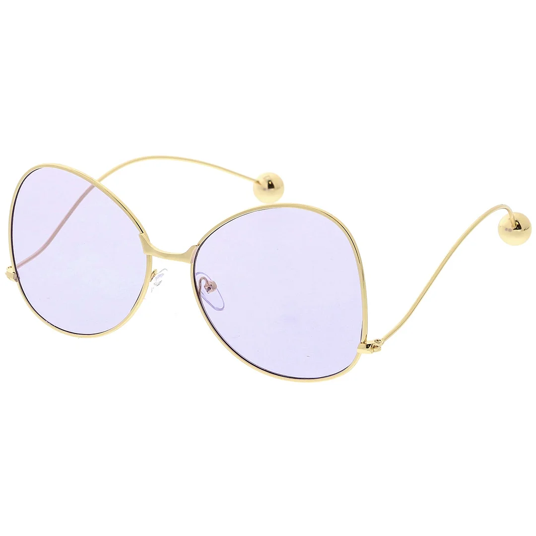 Women's Metal Butterfly glasses Thin Curved Arms Ball Accent Color Tinted Flat Lens 56mm