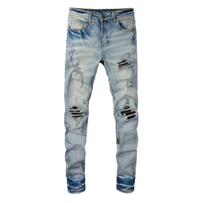 Men's High Street Rapper Jeans Ripped Patch Jeans Slim Fit