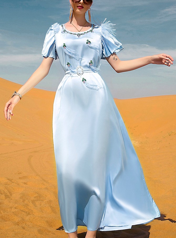 Women's Ruffle Sleeves with Feathers Elegant Dress | Oxredo Shop Ramadan Sale