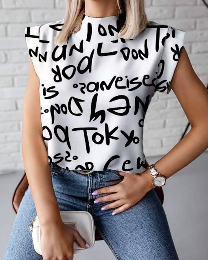Casual Crew Neck Printed Short Sleeve Top
