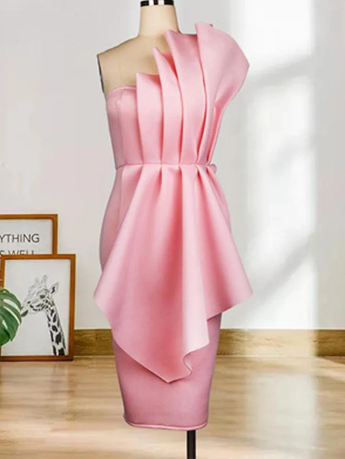 Wrapped Chest High Waist Pleated Ruffle Dress