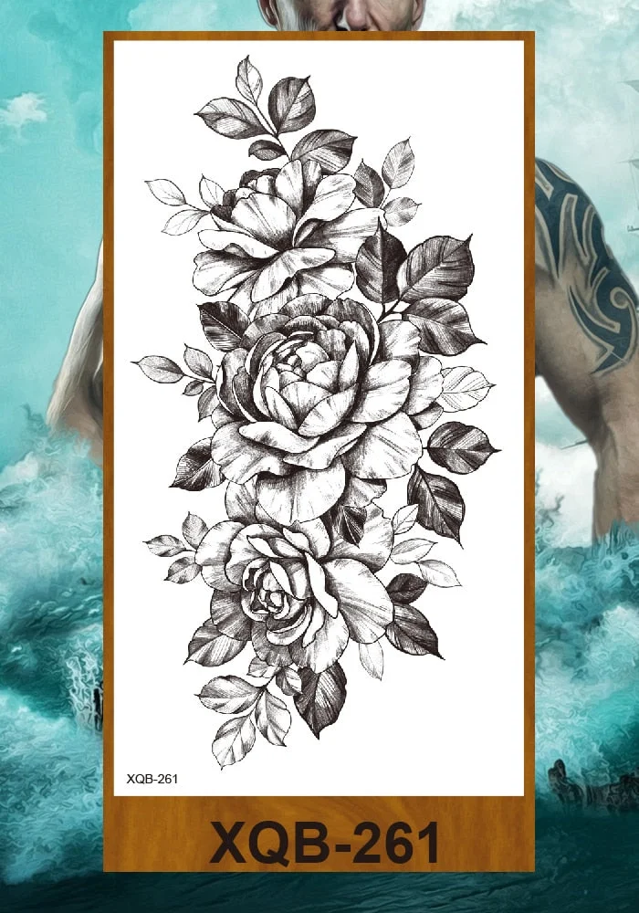 Temporary Tattoos Stickers Women Girls Arm Waist Buttocks Chest Art Fake Tatoo Sexy Flower Bush Peony Rose Lily Body Face Jewels