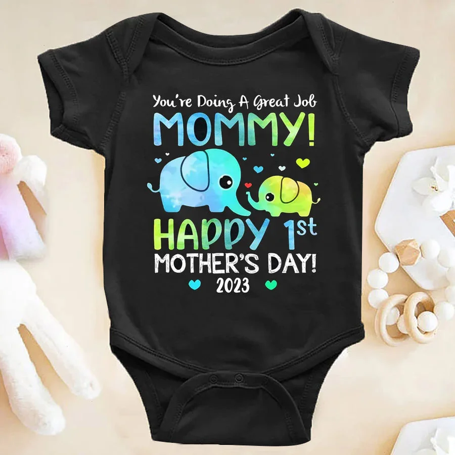 You're Doing A Great Job Letter Elephant Printed Baby Romper