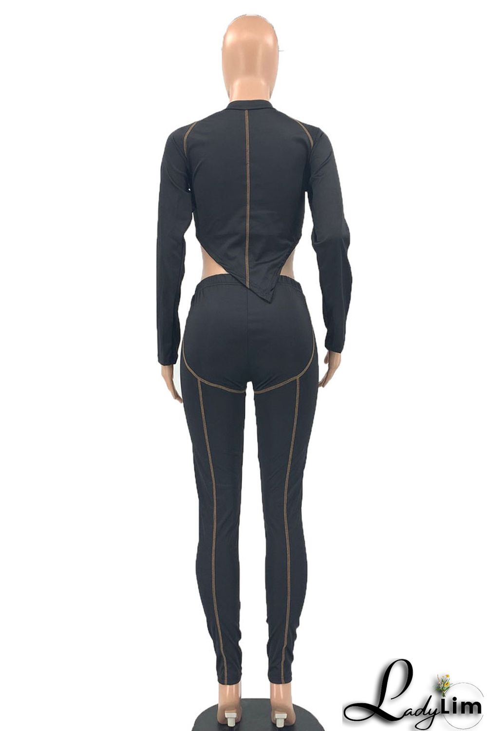 Tangerine Red Casual Solid Patchwork Asymmetrical Zipper Zipper Collar Long Sleeve Two Pieces