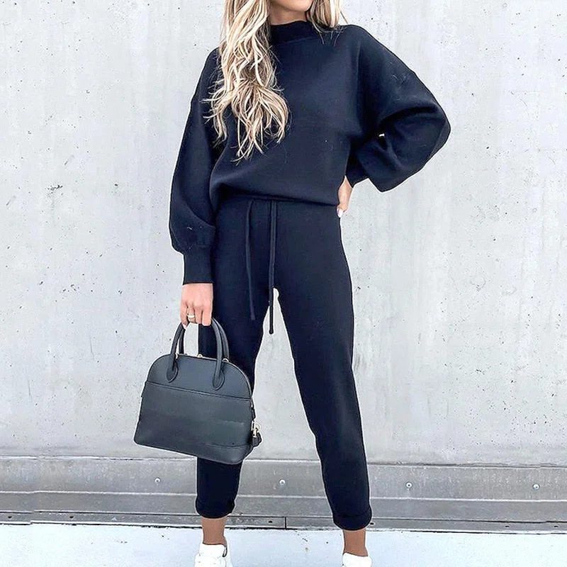 Women's Tracksuit 2 Piece Sets Autumn Solid Fashion Casual Outfits Long Sleeve Tops High Waist Bandage Pants Oversized Hoodies
