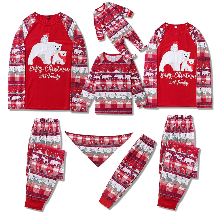 Enjoy Christmas with Family Bear Printed Xmas Matching Pajamas Set