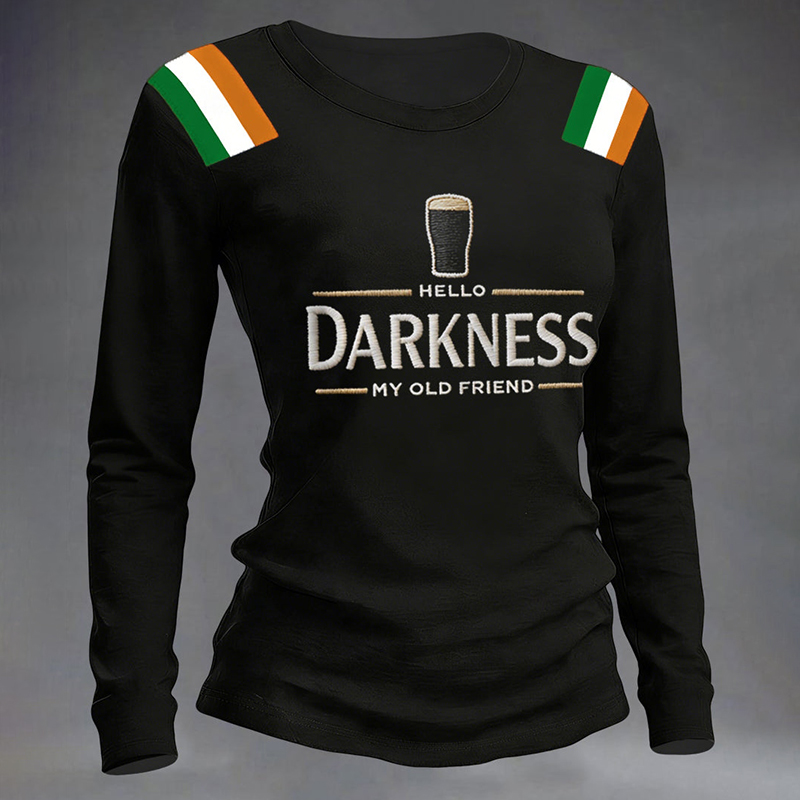 Comstylish Women's Hello Darkness My Old Friend Print Round Neck Long Sleeve T-shirt