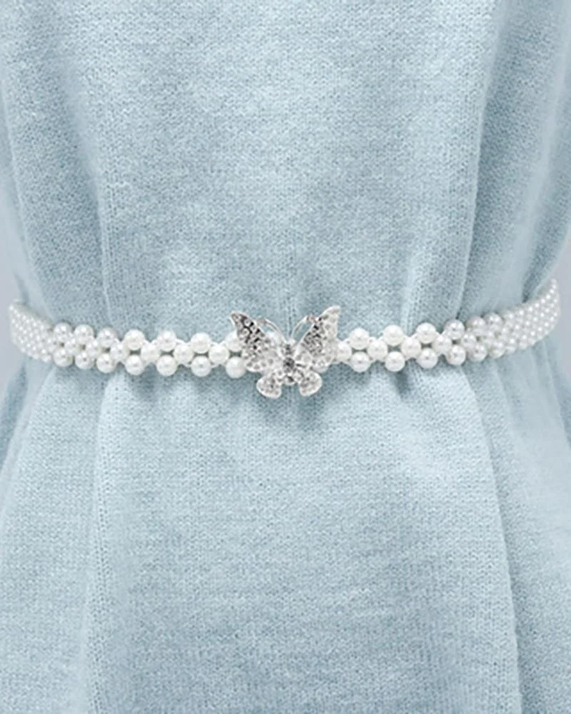 Studded Butterfly Pattern Beaded Belt