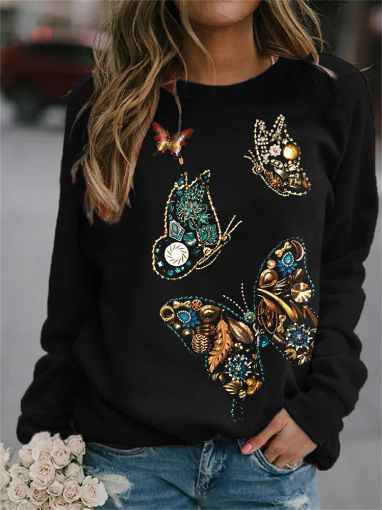 Butterflies Diamond Art Graphic Comfy Sweatshirt